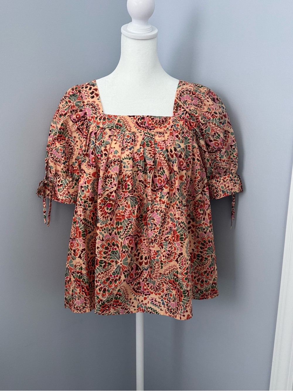 DR2 Floral Square-Neck Babydoll Blouse Size XS